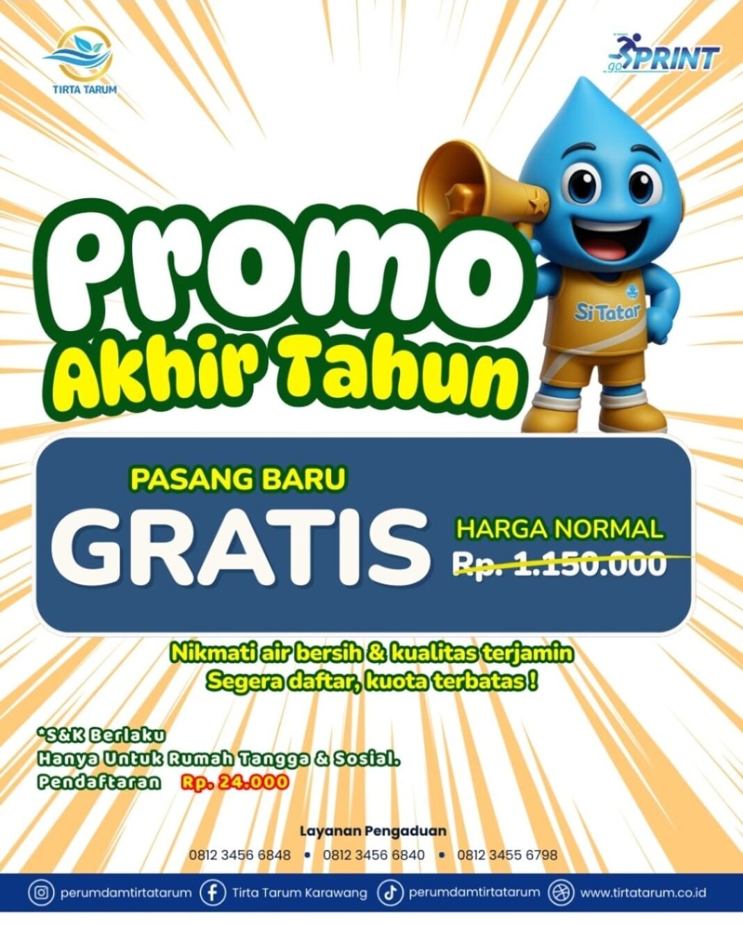 Promo Spesial: Tirta Tarum Gratiskan Pemasangan Baru, Cukup Bayar Pendaftaran Rp24 Ribu
