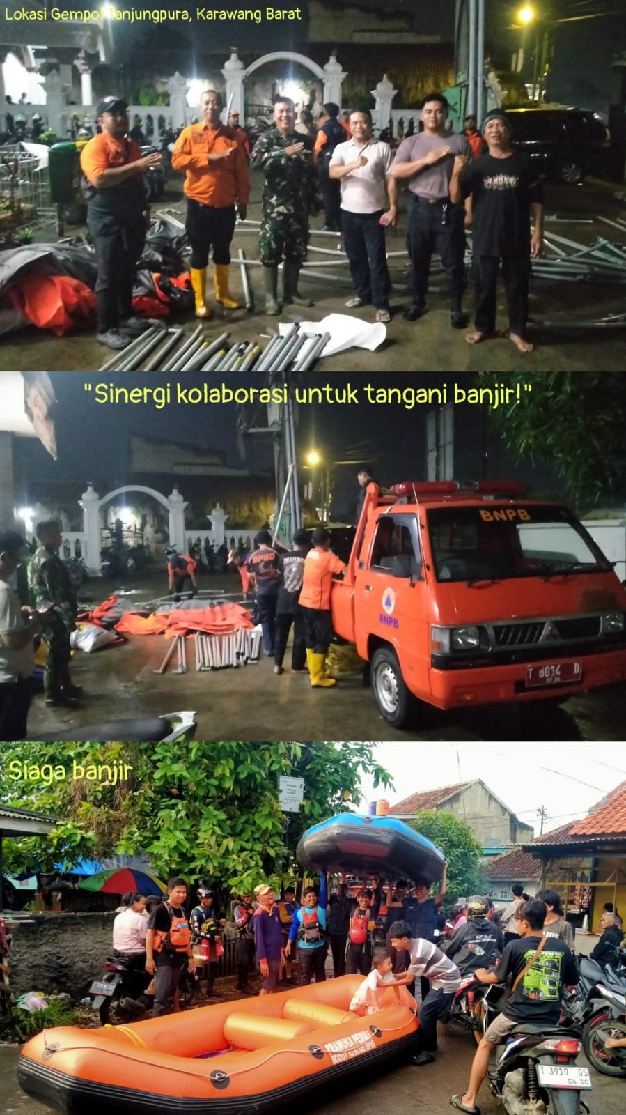 Sinergi Lintas Instansi Dirikan Posko dan Evakuasi Warga Terdampak Banjir di Tanjungpura Karawang Barat