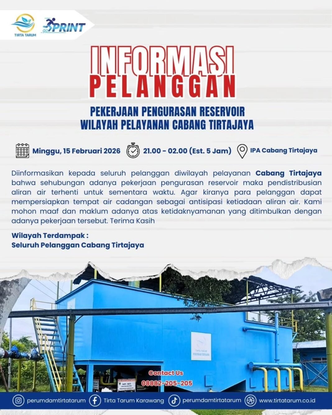 Penghentian Sementara Distribusi Air IPA Tirtajaya Disetop Sementara
