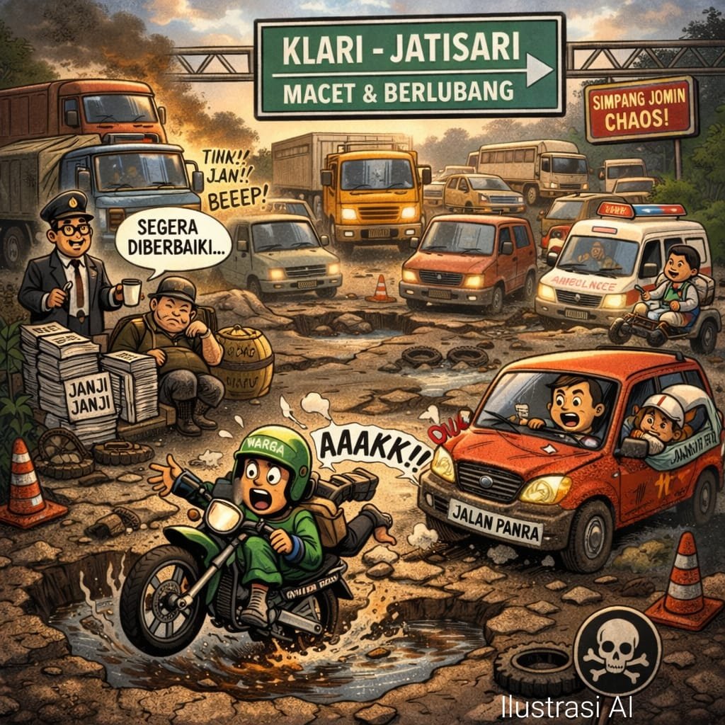 Jalan Berlubang di Pantura Klari–Jatisari: Ancaman Nyata di Tengah Janji Perbaikan