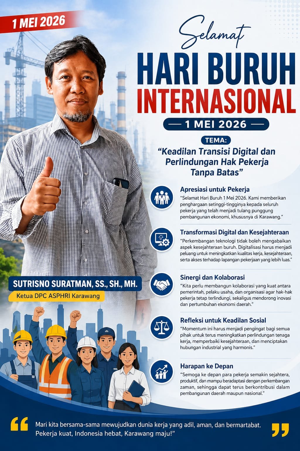 May Day 2026, Sutrisno Suratman Tekankan Perlindungan Hak Pekerja di Era Digital