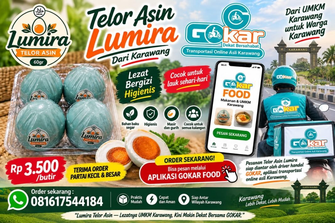 Lumira Telor Asin dan GOKAR Bersinergi, Kasir Gratis hingga Layanan Antar Dukung UMKM Karawang