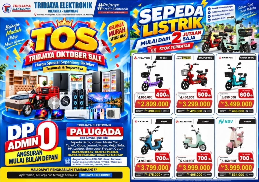 Promo Oktober Tridjaya Elektronik Cikampek, Ada Elektronik Rumah Tangga hingga Sepeda Listrik