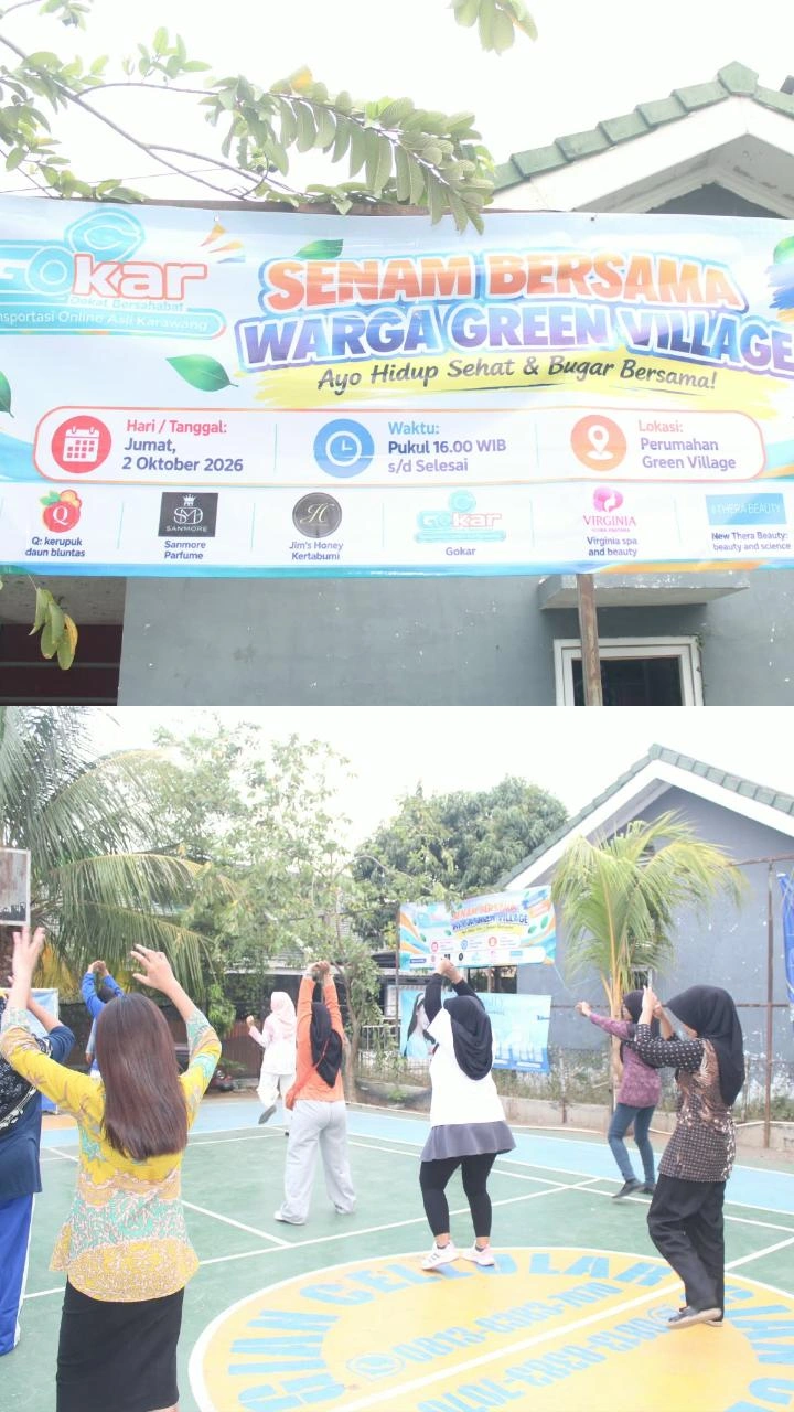 Senam Sore Penuh Semangat, GOKAR dan Warga Green village Karawang Ajak Hidup Sehat